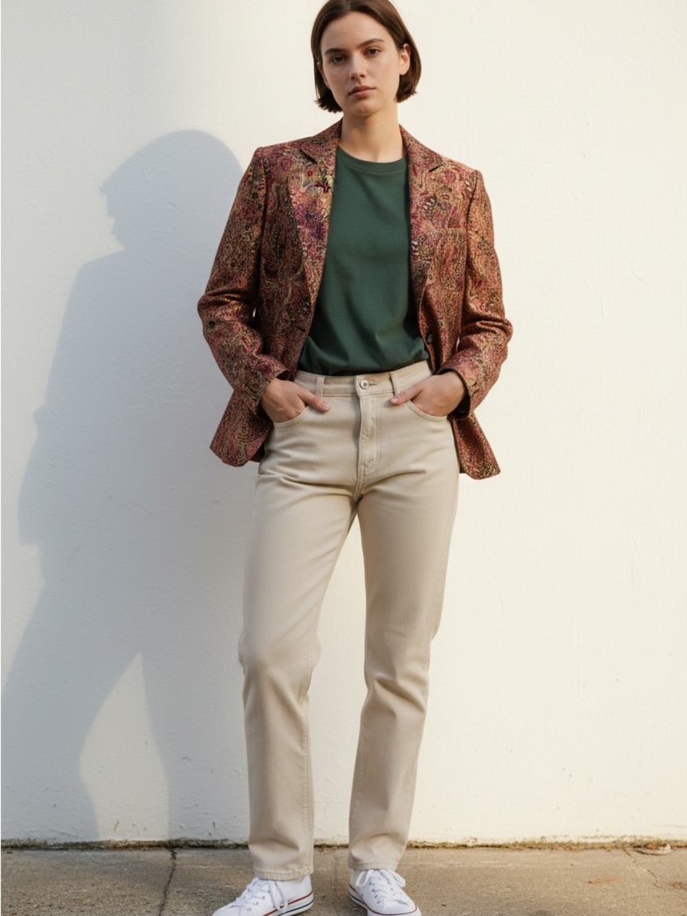 NINETY Paisley Patterned Single-Button Blazer Jacket Pink/Brown size 4P